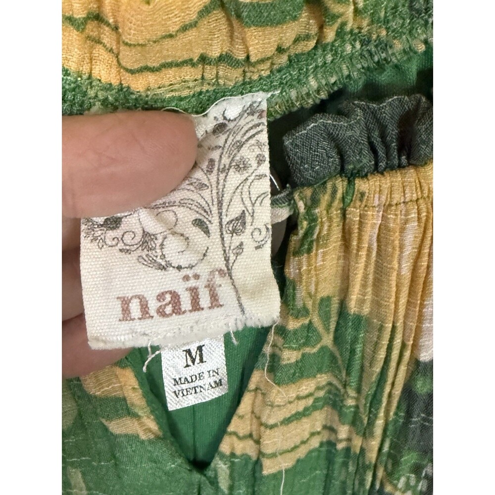 Naif Tropical Floral Shift Dress Womens Medium Green Yellow Ruffle Sleeve Boho - Picture 7 of 10